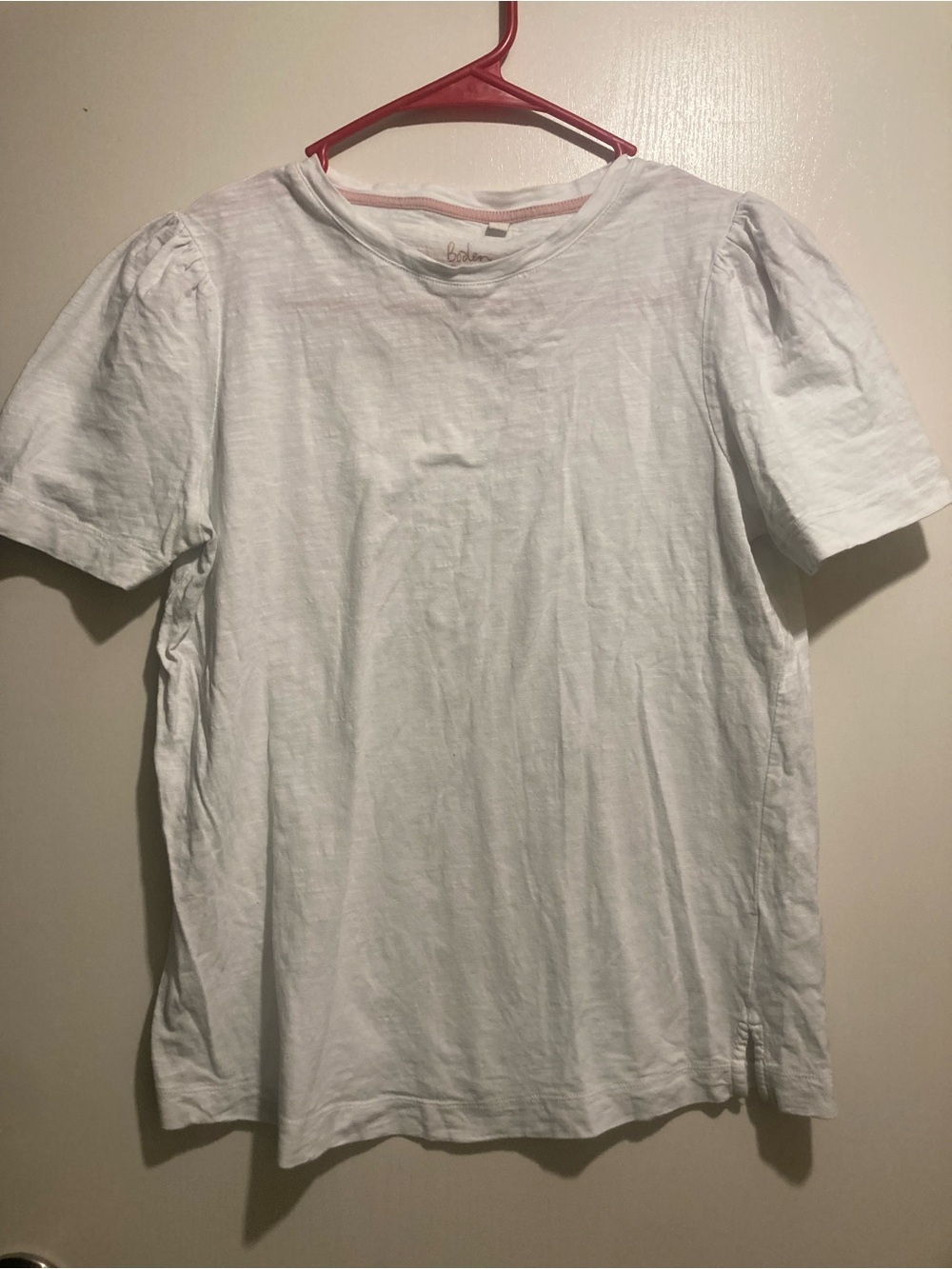 Boden White Short Sleeve Puff-Sleeve Crew Tee
